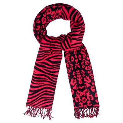Pink leopard and stripe pattern scarf